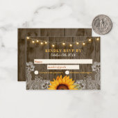 Carte RSVP de mariage de tournesol en bois rustiqu (Devant/Arrière en situation)