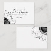 Carte RSVP de mariage de tournesol noir et blanc (Devant / Derrière)