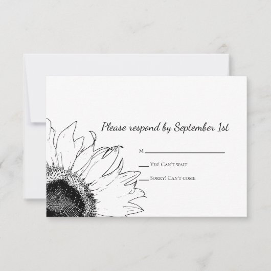 Carte RSVP de mariage de tournesol noir et blanc (Devant)