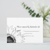 Carte RSVP de mariage de tournesol noir et blanc (Debout devant)