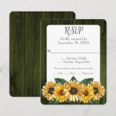 Carte RSVP de mariage de tournesol vert rustique (Devant / Derrière)