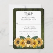 Carte RSVP de mariage de tournesol vert rustique (Devant)