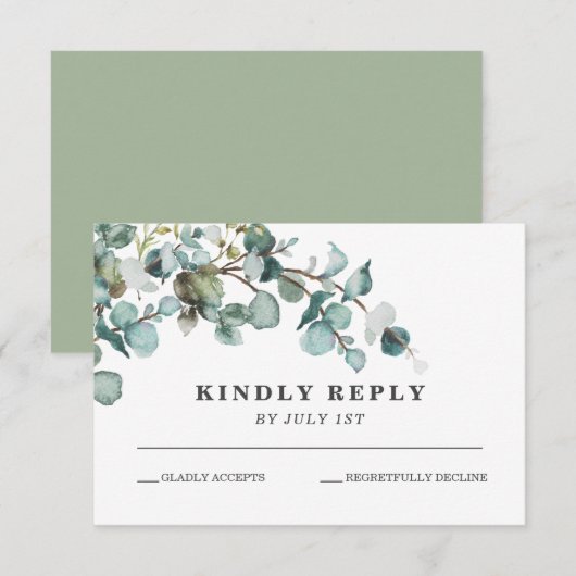 Carte RSVP de mariage de verdure Wreath (Devant / Derrière)