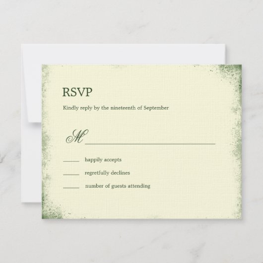 Carte RSVP de mariage de vignoble rustique - Vert (Devant)