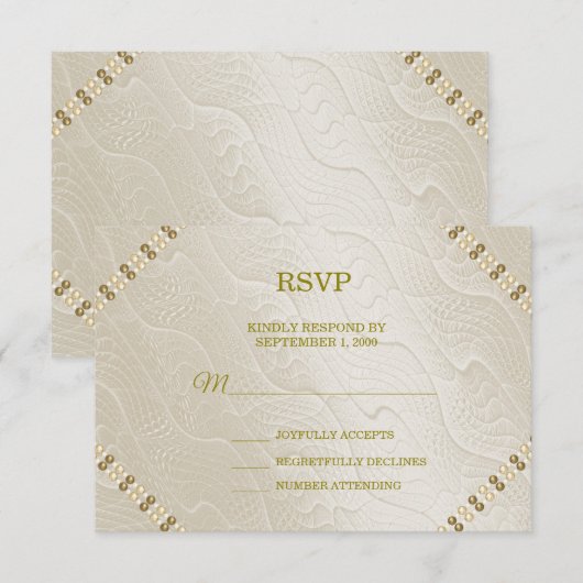 Carte RSVP de mariage décoratif crème (Devant / Derrière)
