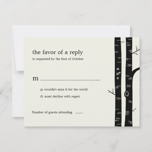Carte RSVP de mariage des bouleaux - Noir (Devant)