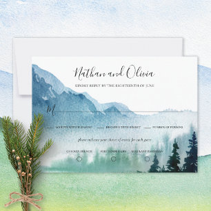 Carte RSVP de mariage des pins de montagne rustiqu