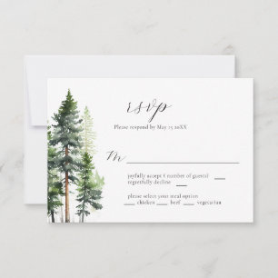 Carte RSVP de mariage des pins verts de forêt de b