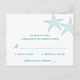 Carte RSVP de mariage d'étoiles de mer - Turquoise