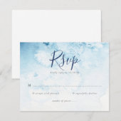 Carte RSVP de mariage d'hiver bleu aquarelle (Devant / Derrière)