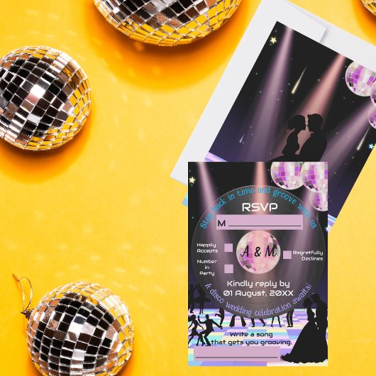 Carte RSVP de mariage disco personnalisable