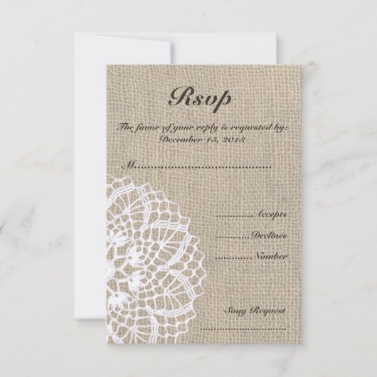Carte RSVP de mariage Doily & Burlap vintage (Devant)