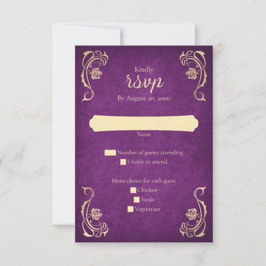 Carte RSVP de mariage du château Rose enchantée (Devant)