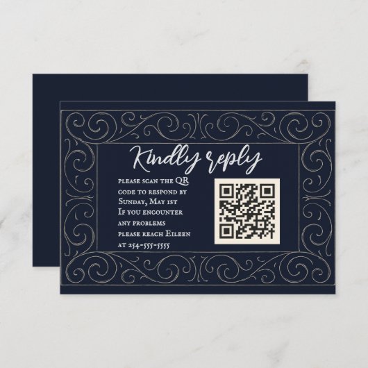 Carte RSVP de mariage du code QR de la Royal Navy (Devant / Derrière)