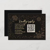 Carte RSVP de mariage du code QR du Rose noir (Devant / Derrière)
