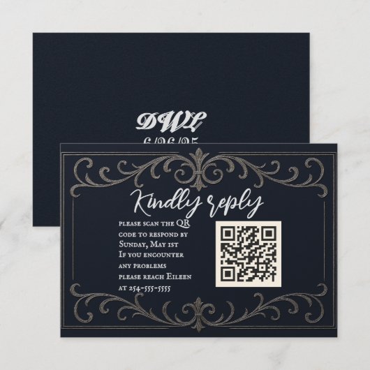 Carte RSVP de mariage du code QR nuptial de la Mar (Devant / Derrière)