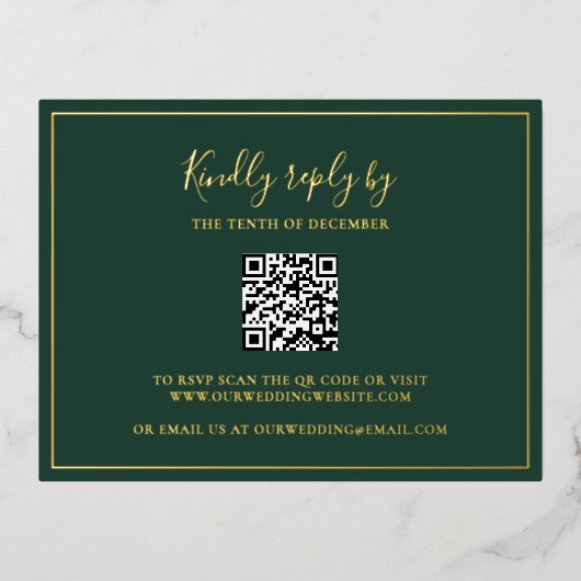 Carte RSVP de Mariage du code QR vert traditionnel (Recto)