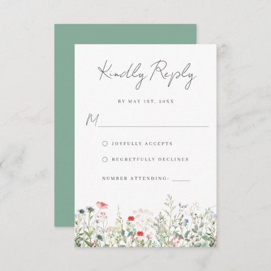 Carte RSVP de mariage du fleur sauvage Meadow (Devant / Derrière)