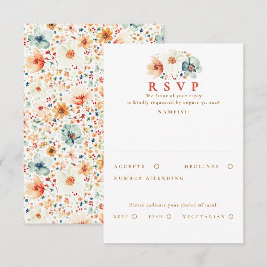 Carte RSVP de mariage du Fleur sauvage terrestre (Devant / Derrière)