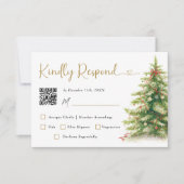 Carte RSVP de mariage élégant de Noël avec code Qr (Devant)