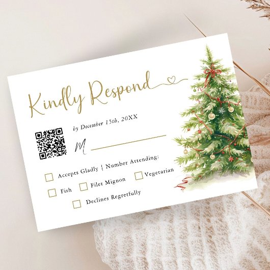 Carte RSVP de mariage élégant de Noël avec code Qr