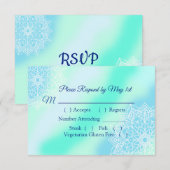 Carte RSVP de mariage élégant Mandala bleu et Turq (Devant / Derrière)