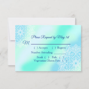 Carte RSVP de mariage élégant Mandala bleu et Turq
