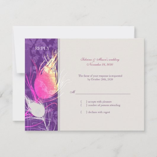 Carte RSVP de mariage élégant Peacock Charm (Devant)