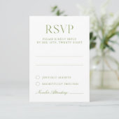 Carte RSVP de mariage élégante blanche et verte Sa (Debout devant)