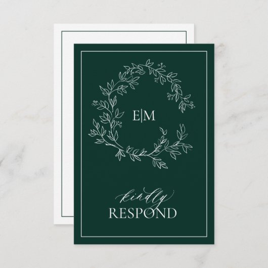 Carte RSVP de mariage Emerald Green Monogram (Devant / Derrière)