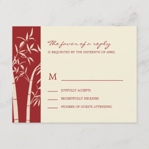 Carte RSVP de mariage en bambou Lucky - Rouge