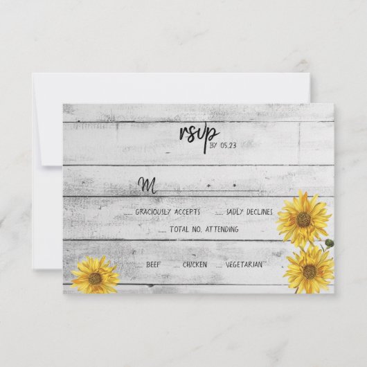 Carte RSVP de mariage en bois blanc rustique (Devant)