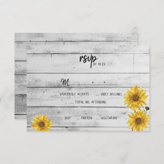 Carte RSVP de mariage en bois blanc rustique (Devant / Derrière)