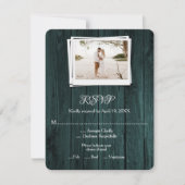 Carte RSVP de mariage en bois turquoise (Devant)