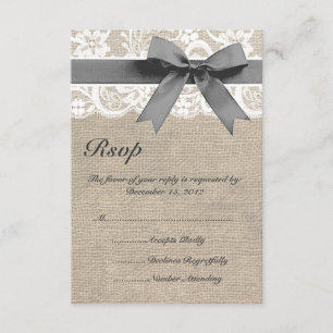 Carte RSVP de mariage en dentelle blanche et burla