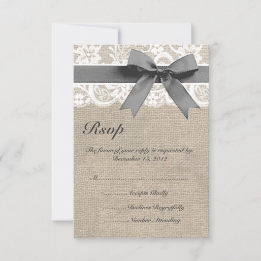 Carte RSVP de mariage en dentelle blanche et burla (Devant)