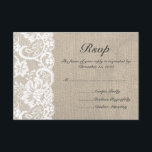 Carte RSVP de mariage en dentelle blanche et burla<br><div class="desc">Cette carte RSVP de mariage personnalisée est la combinaison parfaite de tradition et de tendance. L'arrière - plan burlap est parfait pour un mariage à thème rustique ou vintage et l'accent dentelle ajoute une touche classique et romantique. Cela se coordonne parfaitement avec l'invitation correspondante. Envoyez-moi un e-mail pour des couleurs...</div>