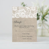 Carte RSVP de mariage en dentelle blanche et burla (Debout devant)