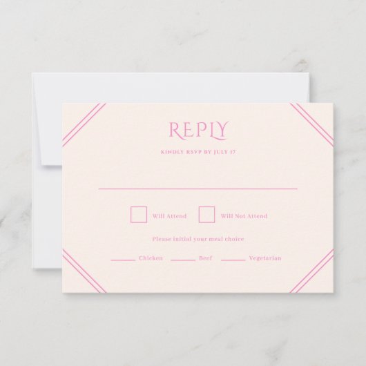 Carte RSVP de mariage en diamant rose (Devant)