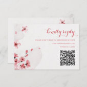 Carte RSVP de mariage en fleurs cerises QR Code (Devant / Derrière)