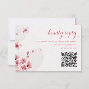 Carte RSVP de mariage en fleurs cerises QR Code