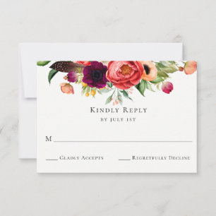 Carte RSVP de mariage en fleurs de Bohême