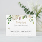 Carte RSVP de mariage en fleurs dorées avec choix (Debout devant)