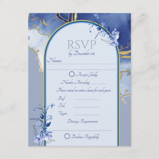 Carte RSVP de mariage en marbre bleu moderne Aqua (Devant)
