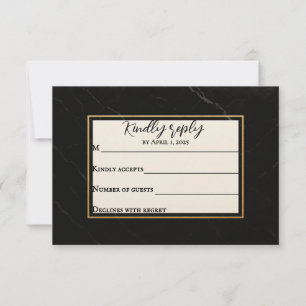 Carte RSVP de mariage en marbre Onyx