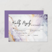 Carte RSVP de mariage en marbre violet et or (Devant / Derrière)