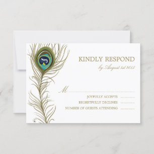 Carte RSVP de mariage en plume de paon de Whimsica