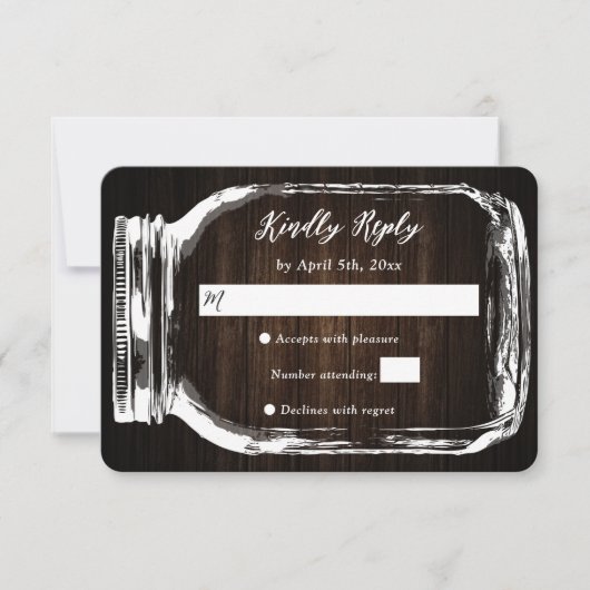 Carte RSVP de mariage en pot en bois rustique (Devant)