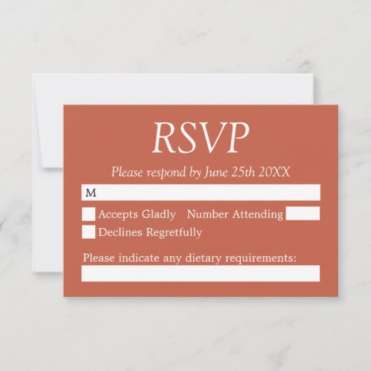 Carte RSVP de mariage en terre cuite élégante (Devant)