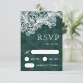 Carte RSVP de mariage en velours vert de dentelle  (Debout devant)